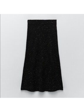 Zara Black Knit A-Line Skirt with White Speckle